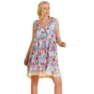 NWOT Umgee Dress Women's Size S Tie Up patriotic red white blue lace festival